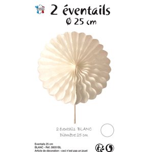 EVENTAIL DECORATIF BLANC EN PAPIER 25 CM - LOT DE 2