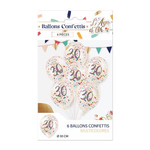 BALLONS 30 ANS EN LATEX - SACHET DE 6