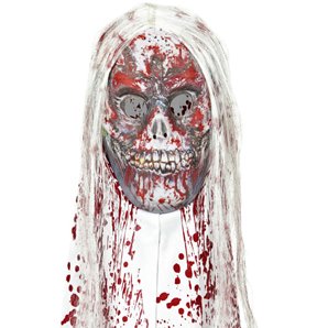 MASQUE ZOMBIE SANGLANT A CAPUCHE ET CHEVEUX