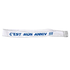 ECHARPE C'EST MON ANNIV BLEUE EN SATIN 75 CM