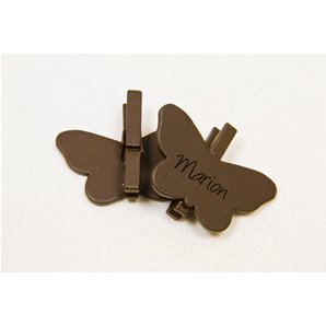 MARQUE-PLACE PAPILLON SUR PINCE EN BOIS MARRON X 6