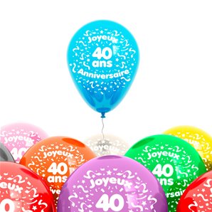 BALLONS 40 ANS EN LATEX- SACHET DE 8 ASSORTIS