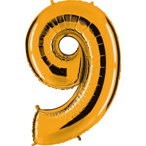 BALLON CHIFFRE 9 ALU METAL OR 35 CM