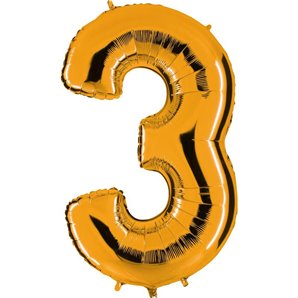 BALLON CHIFFRE 3 ALU METAL OR 35 CM