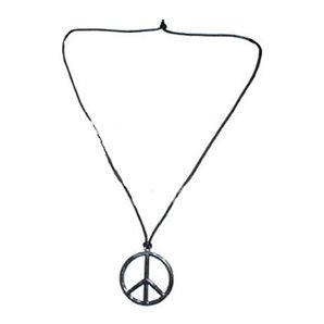 PENDENTIF PEACE AND LOVE PLASTIQUE AVEC CORDON