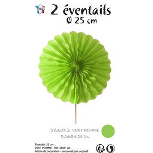 EVENTAIL DECORATIF VERT POMME EN PAPIER 25 CM - LOT DE 2