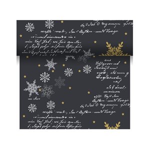 CHEMIN DE TABLE EFFET TISSU SNOWFLAKES BLACK 4,80 M