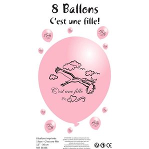 BALLONS C'EST UNE FILLE 30 CM - SACHET DE 6