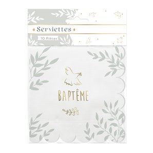 SERVIETTES BAPTEME EN PAPIER 24X24CM - PAQUET DE 10