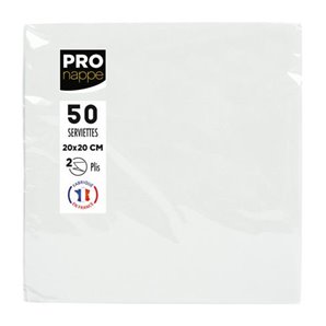SERVIETTES PAPIER BLANC 20X20CM - PAQUET DE 50