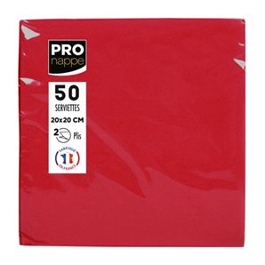 SERVIETTES PAPIER ROUGE 20X20CM - PAQUET DE 50
