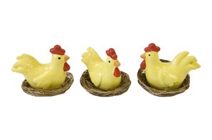 POULE JAUNE EN RESINE DANS NID - LOT DE 3