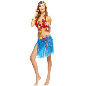 JUPE HAWAIENNE 45 CM BLEUE PVC