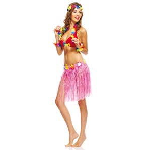 JUPE HAWAIENNE 45 CM ROSE EN RAPHIA