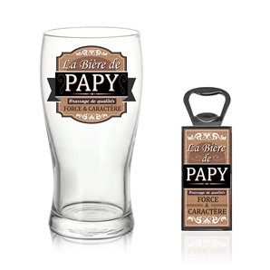 VERRE A BIERE ET DECAPSULEUR PAPY