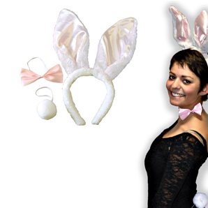 SET DEGUISEMENT LAPIN BLANC ET ROSE 3 PIECES