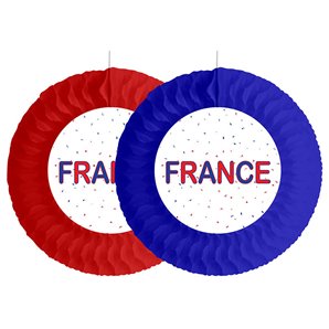 EVENTAIL DECORATIF EN PAPIER FRANCE 50 CM - LOT DE 2