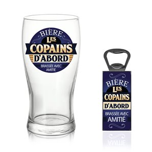 VERRE A BIERE ET DECAPSULEUR LES COPAINS