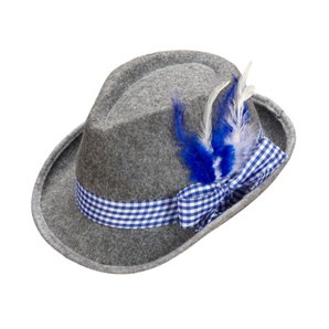 CHAPEAU BAVAROIS GRIS AVEC PLUME NOIRE