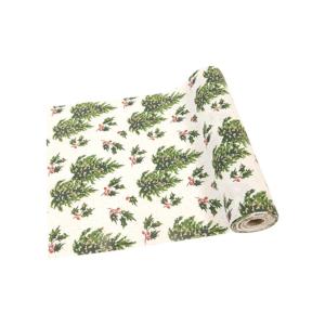 Chemin de table toile Sapin et Houx pailleté 3 mètres