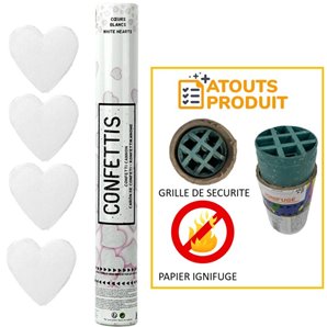 CANON A CONFETTIS 40 CM COEURS BLANC