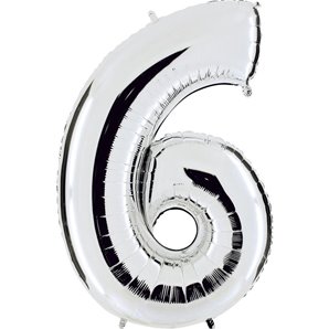 BALLON CHIFFRE 6 ALU METAL ARGENT 40 CM