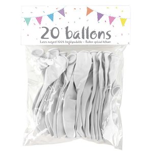 BALLONS BLANC EN LATEX 25 CM - SACHET DE 20