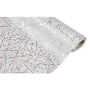CHEMIN DE TABLE SATIN IMPRIME BLANC/ARGENT - 5 METRES
