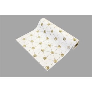 CHEMIN DE TABLE TOILE FLOCONS OR - 4 METRES