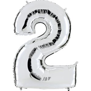 BALLON CHIFFRE 2 ALU METAL ARGENT 40 CM