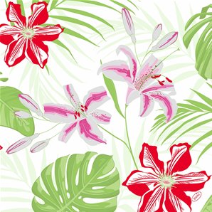 SERVIETTES EFFET TISSU TROPICAL LILY - PAQUET DE 15