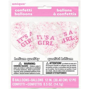 BALLONS CONFETTIS IT'S A GIRL - SACHET DE 6